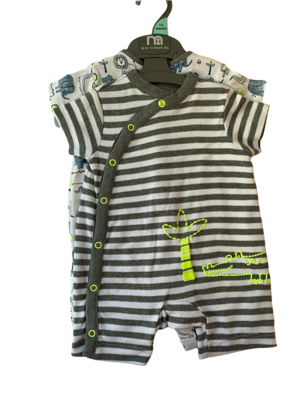 Mothercare 2 Pack Cotton Boys Romper (1-3 Months )