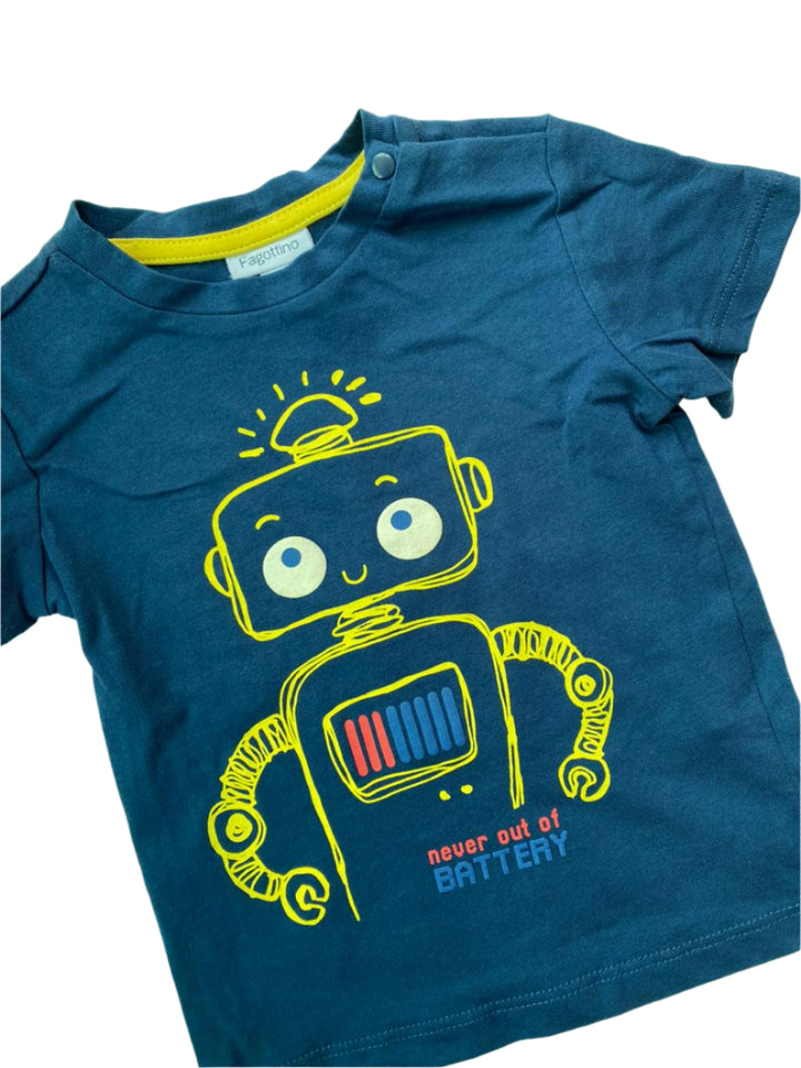 Fagittino Short Sleeve Navy Cotton T-Shirt (9-12 Months )