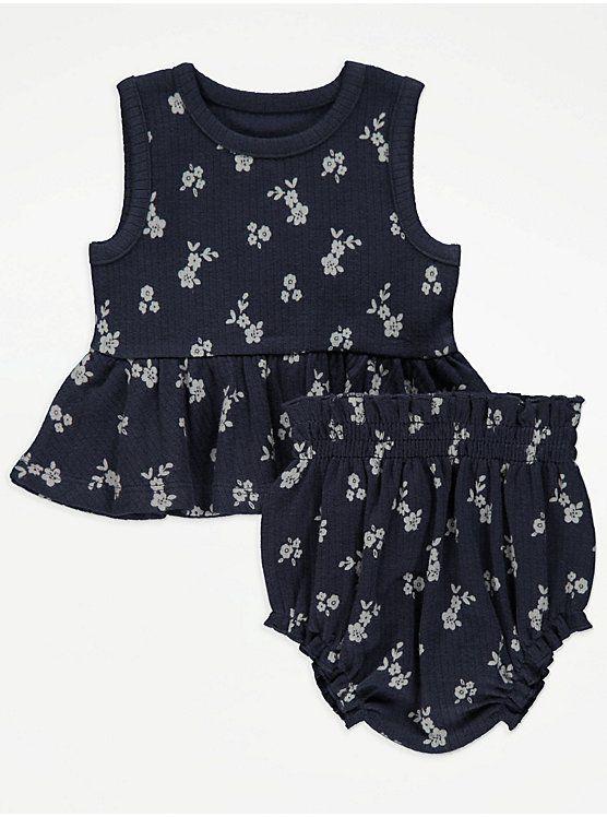 George Navy Floral Ribbed Top and Bloomers Outfit (first size)