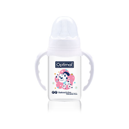 White Optimal Narrow Neck Feeding Bottle With Handle 140 ML