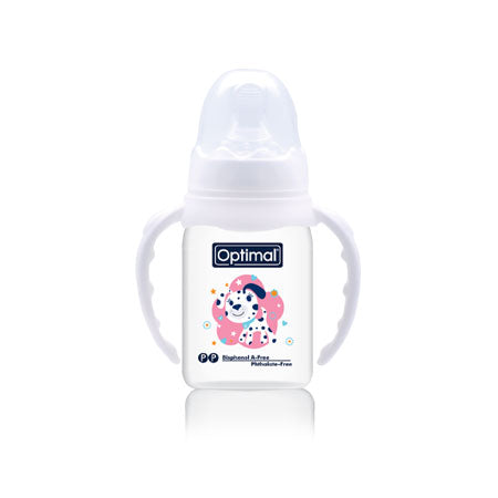 White Optimal Narrow Neck Orthodontic Feeding Bottle- Handle 140ml
