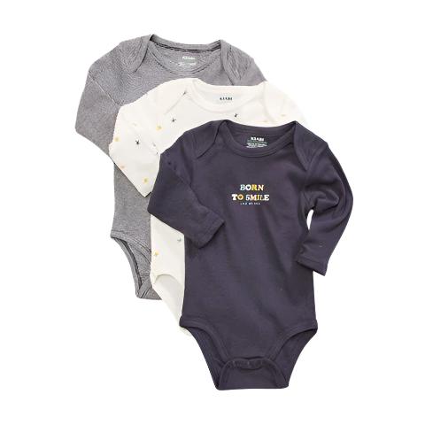 Kiabi France Born to Smile Long Sleeve Bodysuit 3 Pack