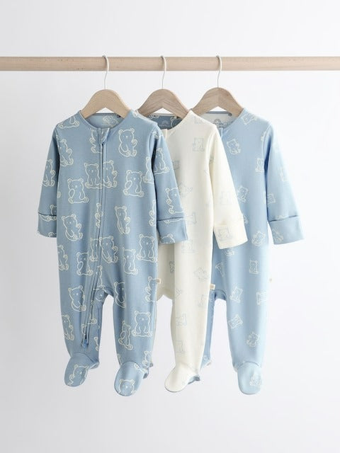 Next Uk Blue Baby Sleepsuits 3 Pack (0-2yrs) N26-365