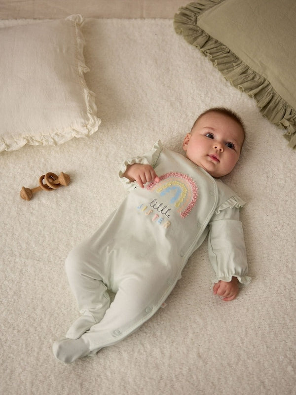 Next Uk Sage Green Little Sister Baby Family 100% Cotton Sleepsuit (0-2yrs) E18-349