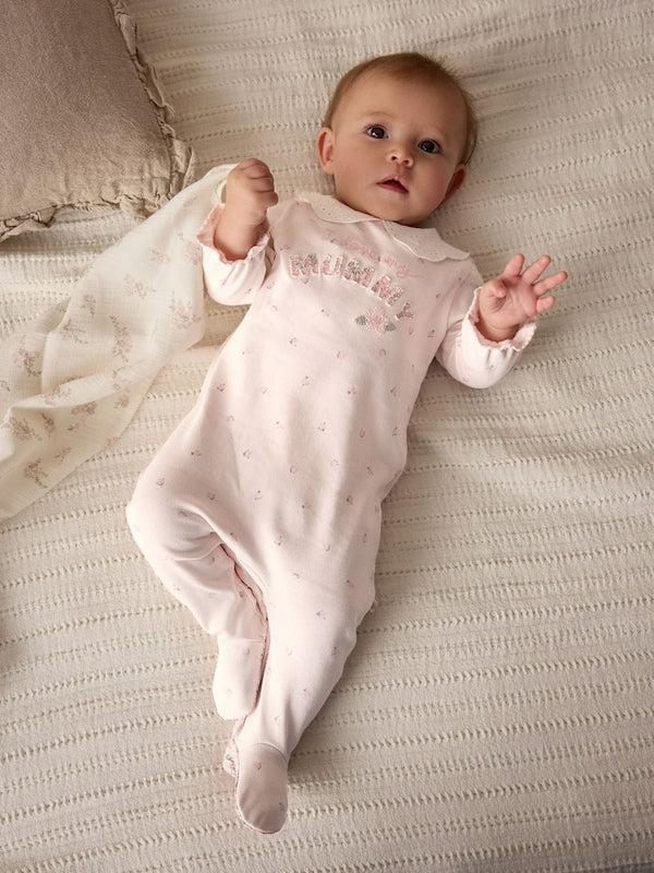 Next Uk Pink Mummy Baby Family 100% Cotton Sleepsuit (0-2yrs) E18-359