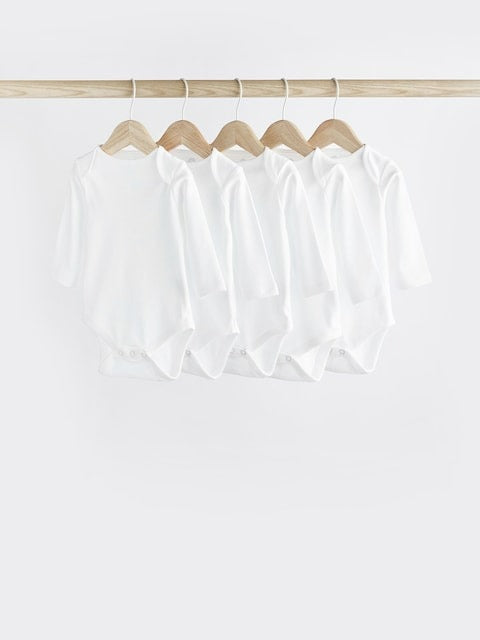 Next UK White 5 Pack Essential Baby Long Sleeve Bodysuits 522-046