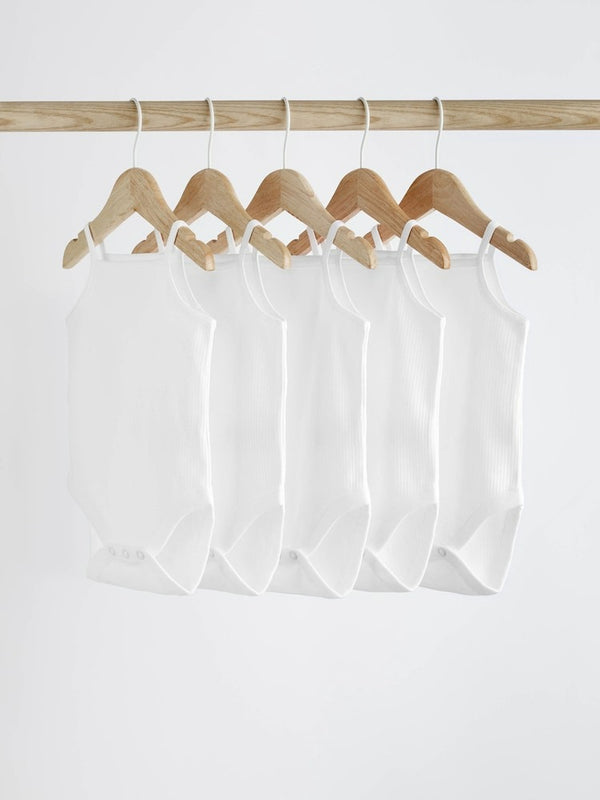 Next UK White 5 Pack Baby Strappy Bodysuits N33-588
