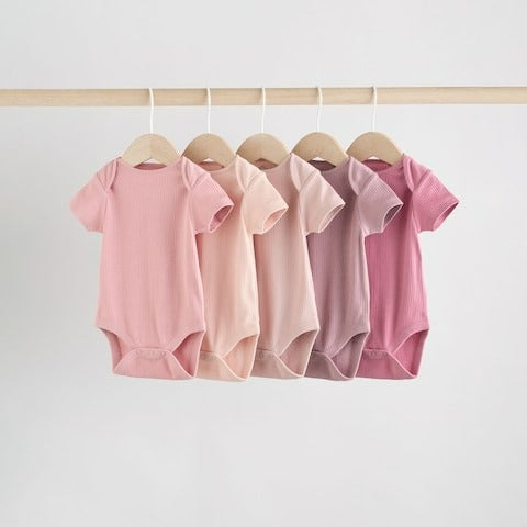 Next UK Pink Baby Short Sleeve Bodysuits 5 Pack AN4-463