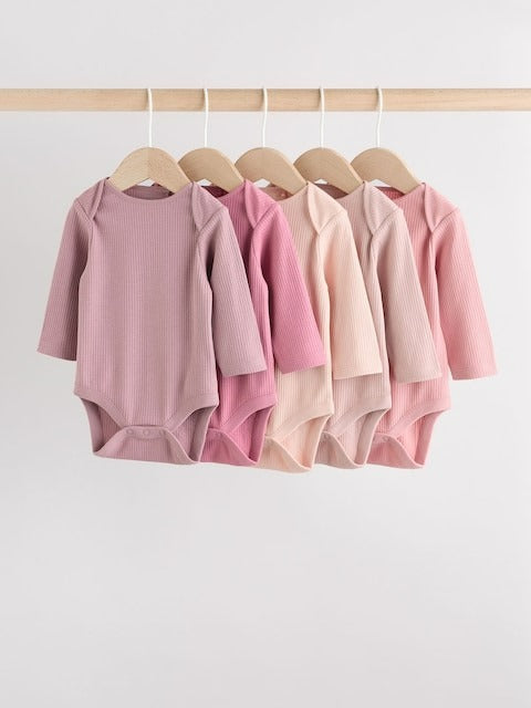Next UK Pink Baby Long Sleeve Bodysuits 5 Pack AN4-462