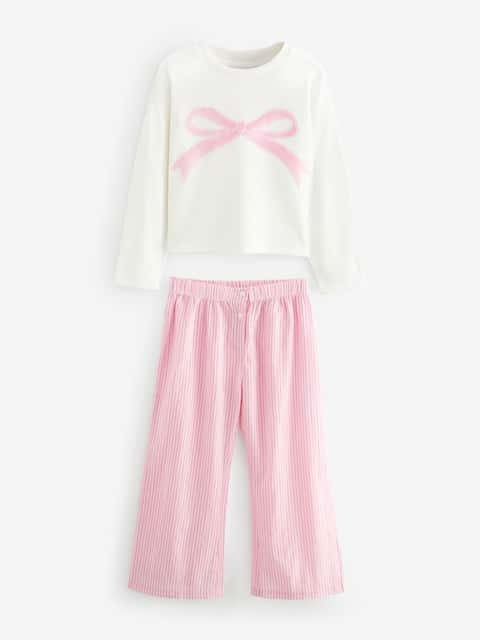 Pre Order Next Uk Pink Bow Stripe Woven Pyjamas (9mths-12yrs) F09-118