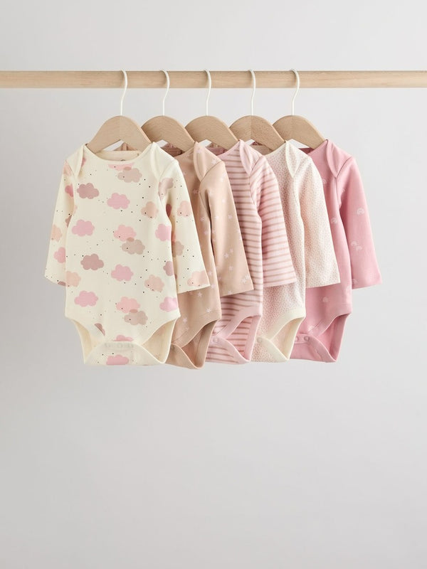 Next UK Pink Baby Long Sleeve Bodysuits 5 Pack AN5-522