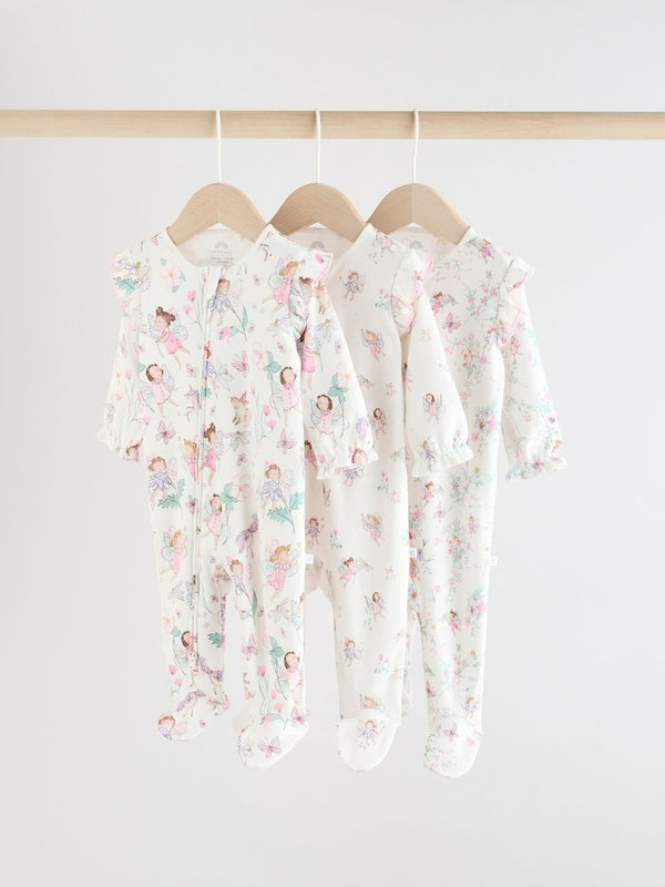 Next Uk Ecru Fairy Two Way Zip Baby Sleepsuits 3 Pack (0-2yrs) F13-316