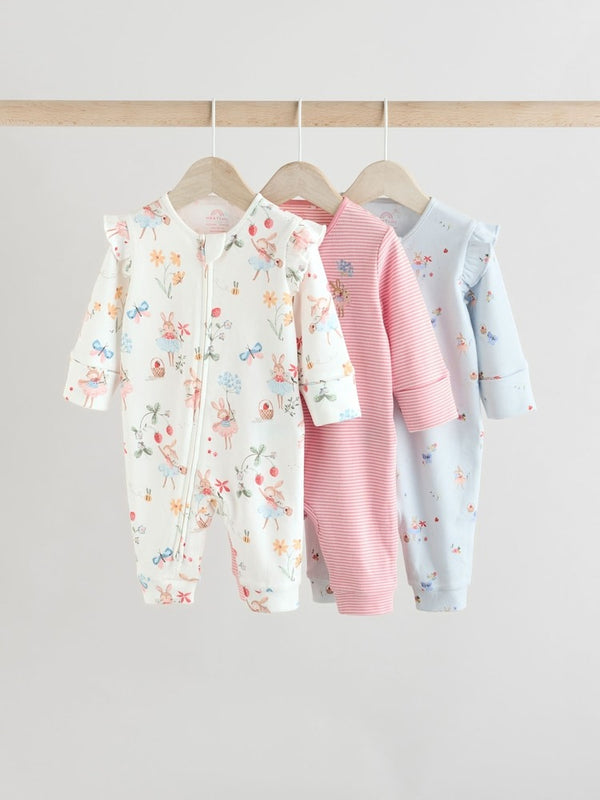 Preorder Next Uk Pink Baby Fairy Bunny 100% Cotton Sleepsuits 3 Pack (0mths-3yrs)E92-937