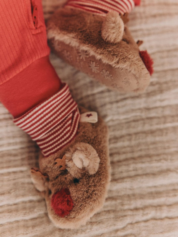 Next Uk Brown Christmas Reindeer Baby Sock Top Boots (0-18mths) F28-821