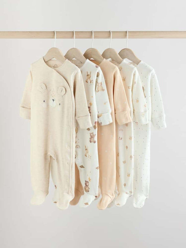 Next Uk Neutral Bear Character Sleepsuits 5 Pack E19-693