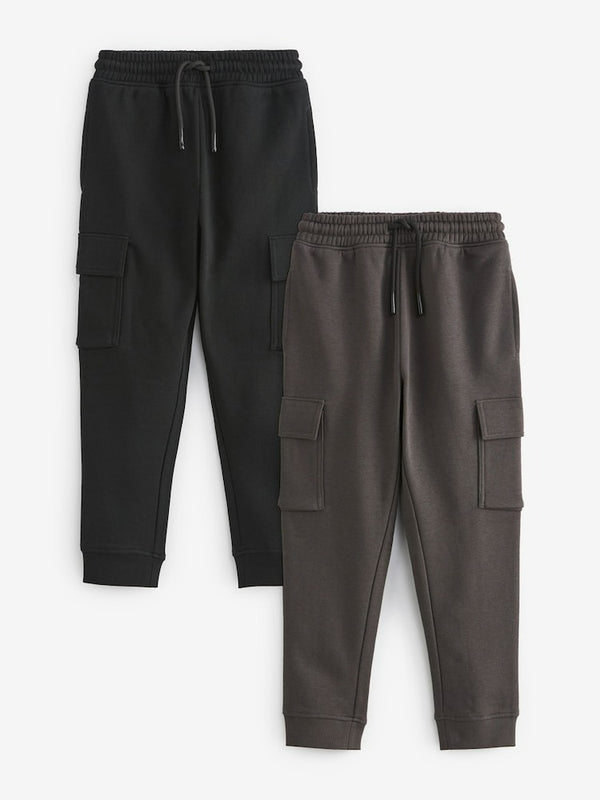 Next Uk Black/Grey Slim Fit Cargo Joggers 2 Pack
