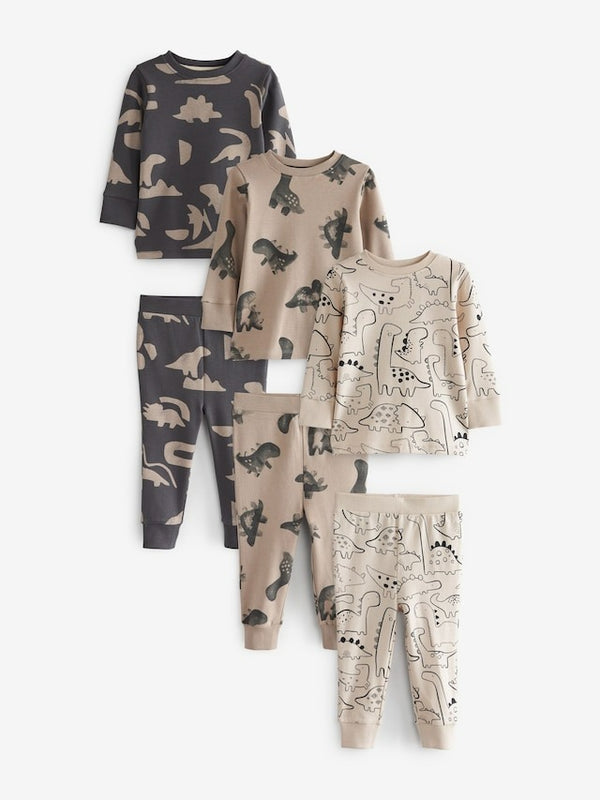 Pre Order Next UK Neutral/Black Dinosaur 3 Pack Snuggle Pyjamas (9mths-10yrs) 541-251