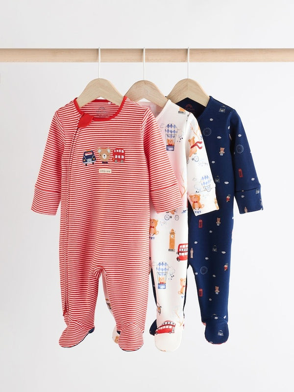 Next Uk Red/Blue Baby Two Way Zip Sleepsuits 3 Pack (0-2yrs) N26-367