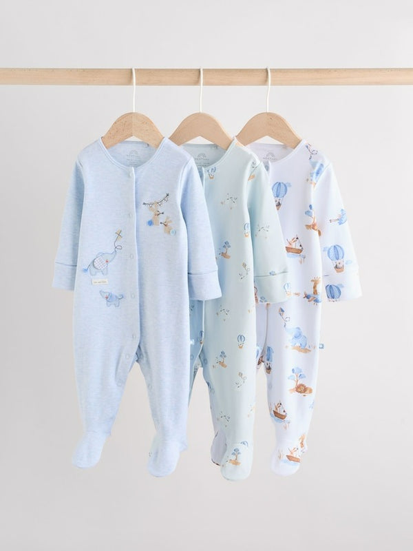 Preorder Next Uk Blue/White Baby Embroidered Sleepsuits 3 Pack AW3-103