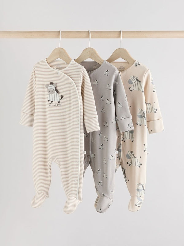 Next Uk Grey 3 Pack Zebra 100% Cotton Baby Sleepsuits (0-2yrs) AA6-210