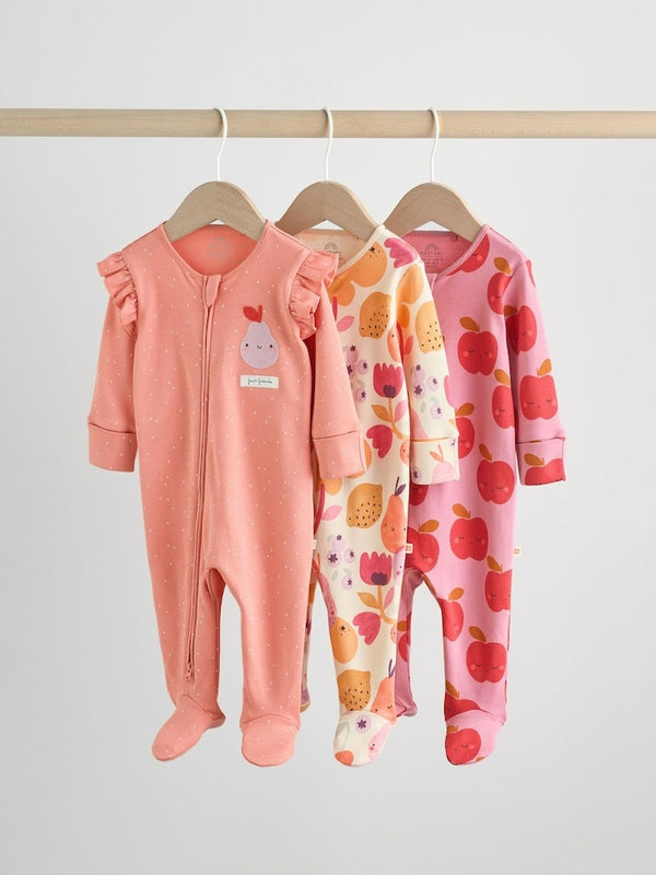 Preorder Next Autumn Fruit Two Way Zip Baby Sleepsuits 3 Pack (0-2yrs) F35-967