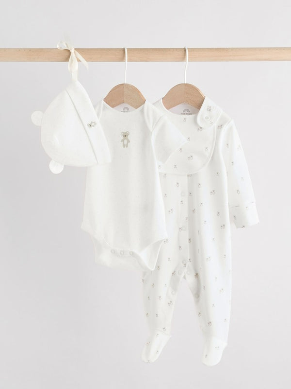 Next Uk White Baby Sleepsuit, Bodysuit, Beanie and Bib Set 4 Piece (0-9mths) AW4-744