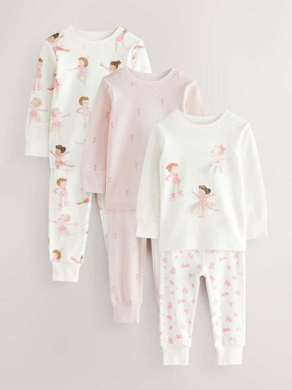 Pre Order Next UK Pink/Cream Ballerina Snuggle Pyjamas 3 Pack (9mths-12yrs) AC0-798