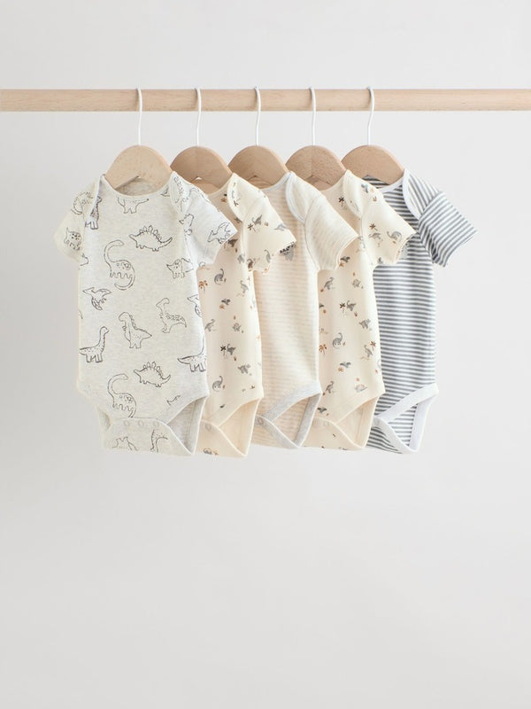 Next Uk Grey Dinosaur Short Sleeve Baby Bodysuits 5 Pack E57-825