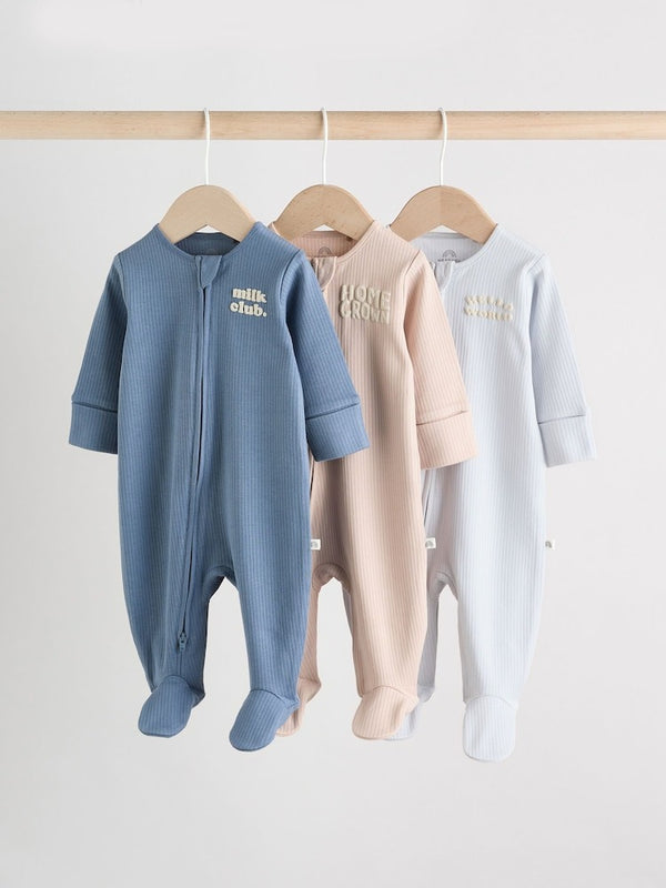 Next Uk Blue Milk Club Baby Sleepsuits 3 Pack (0mths-2yrs) AA5-963