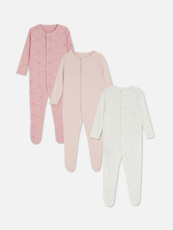 Primark Uk 3 Pack Sleepsuit Cotton 100%