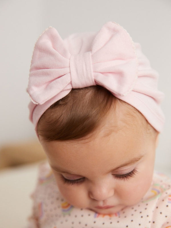 Next Uk Pink/White Big Bow Baby Bow Turban Hats 2 Pack (0-18mths) A85-197