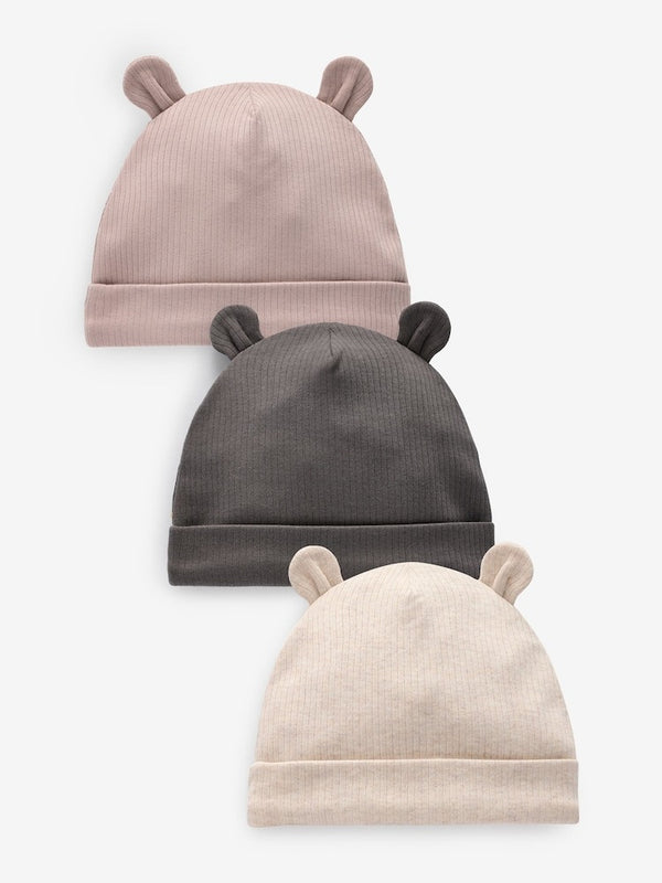 Next Uk Black/White Bear Ear Beanie Baby Hats 3 Pack (0-18mths) N28-196