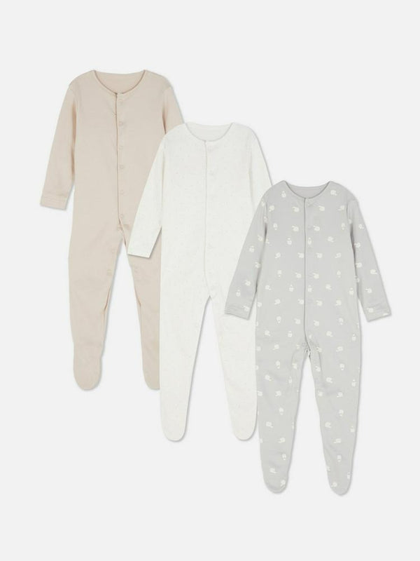Primark Uk 3 Pack Boy Sleepsuit Cotton 100%