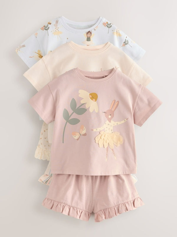 Preorder Next Uk Pink Bunny Top and Shorts Set 3 Pack (3mths-7yrs) AG8-684