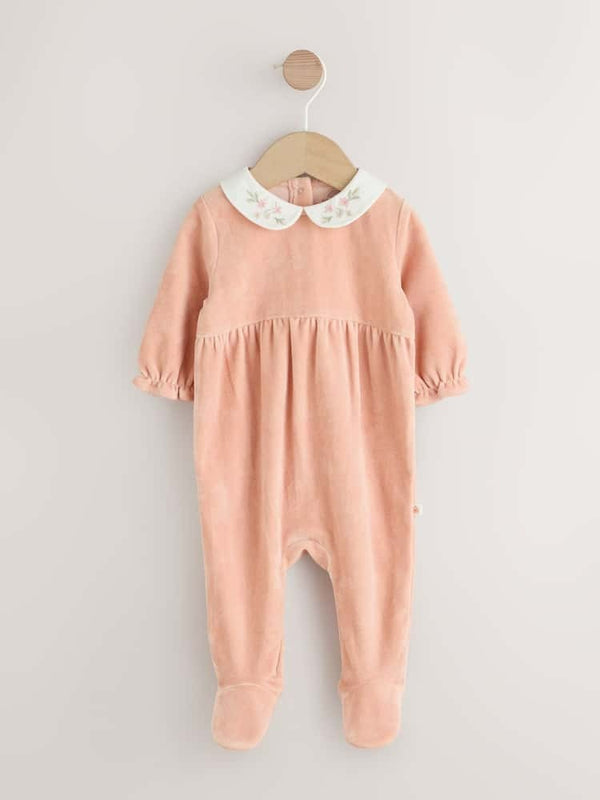 Next Uk Pink Velour Baby Sleepsuit (0mths-3yrs) AW2-291