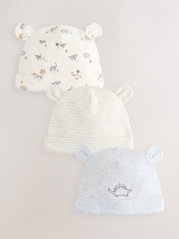 Next Uk Grey Dinosaur Baby Beanie Hats 3 Pack (0-18mths) E51-305