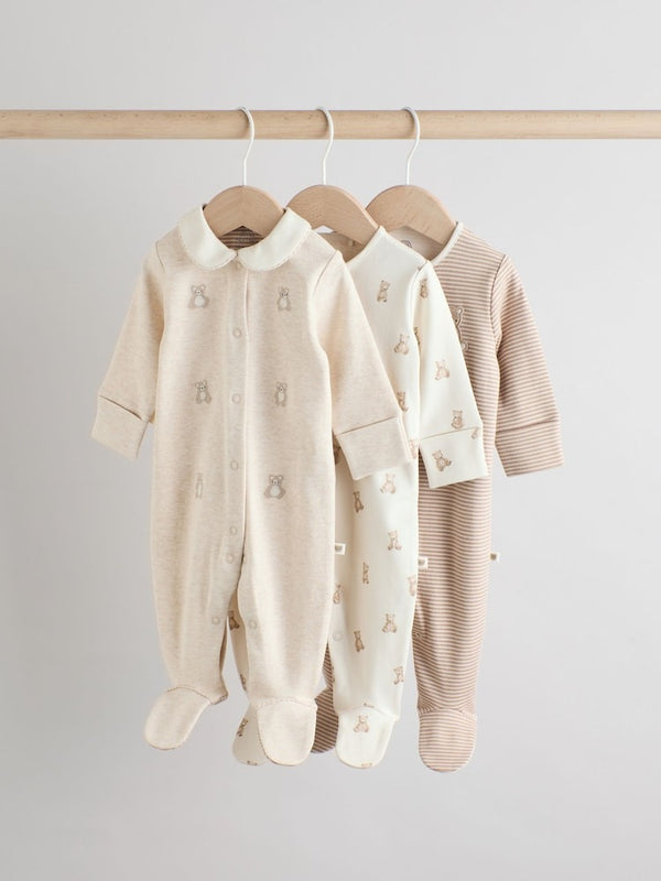 Next Uk Neutral Embroidered Baby Sleepsuits 3 Pack (0-2yrs) AA5-969