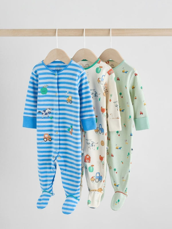Next Uk Blue Embroidered Baby Sleepsuits 3 Pack (0-2yrs) AW3-062