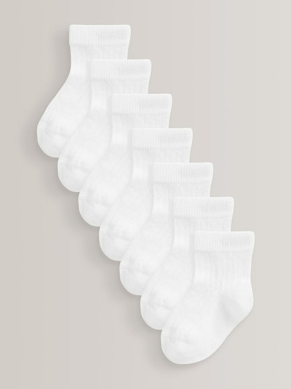 Next Uk White 7 Pack Rib Baby Socks (0mths-2yrs) D67-450