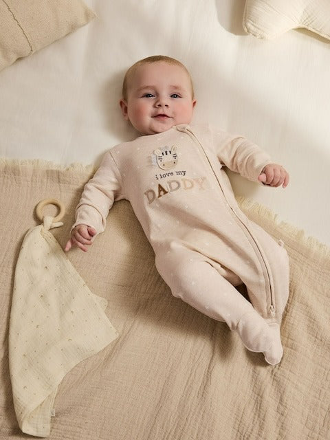 Next Uk Neutral I Love My Daddy Two Way Zip Baby Sleepsuit (0-18mths)