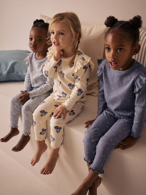 Pre Order Next UK Blue/White Rib Snuggle Pyjamas 3 Pack (9mths-12yrs) AC0-781
