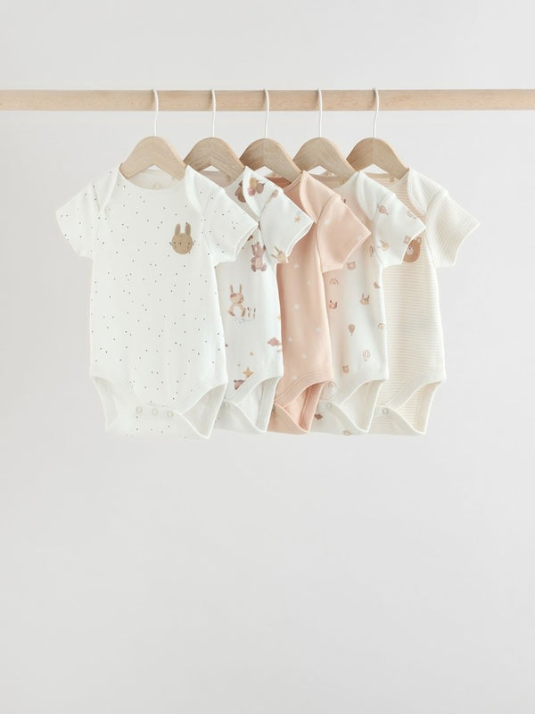 Next Uk Neutral Baby Short Sleeve Bodysuits 5 Pack E57-516