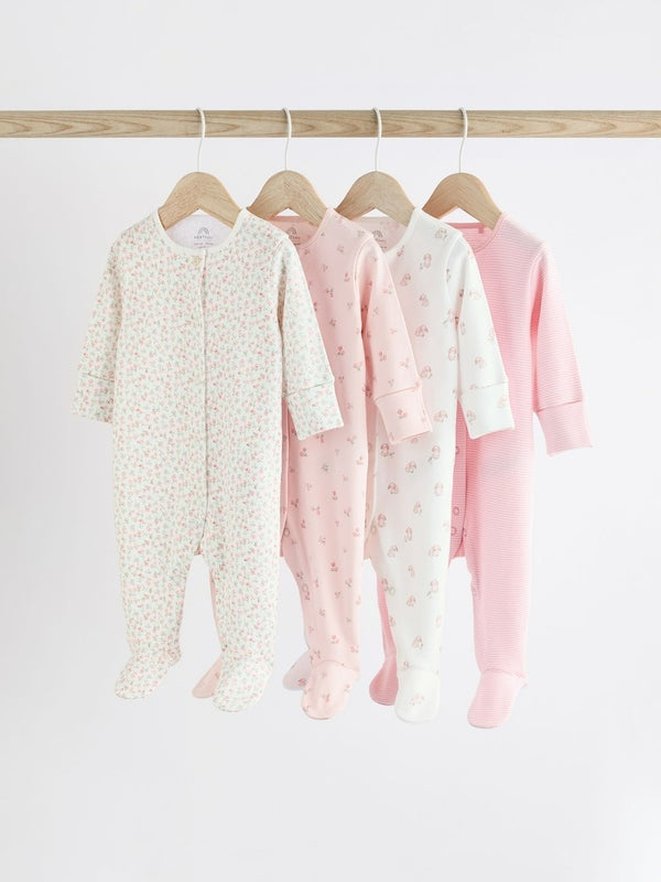 Next Uk Pink 4 Pack 7 Pack Baby Sleepsuits (0-2yrs) K79-420