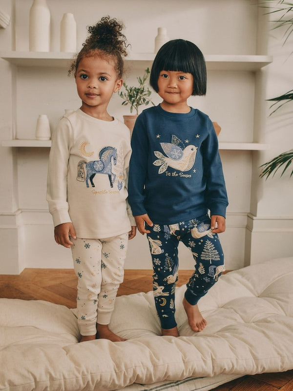 PreOrder Next Uk Navy / Cream Horse Christmas Snuggle Pyjamas 2 Pack (9mths-12yrs) F65-985