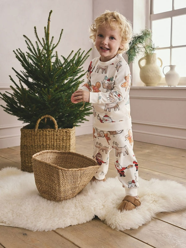 PreOrder Next Uk Red Cream Single Cosy Fleece Xmas Pyjamas (9mths-10yrs)