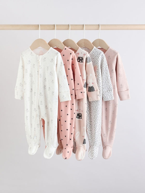 Preorder Next Uk Brown/Cream 5 Pack Baby Bunny Sleepsuits (0mths-2yrs) AA5-450