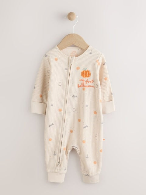 Next Uk Ecru My First Halloween Two Way Zip Footless Baby Sleepsuit (0-18mths)