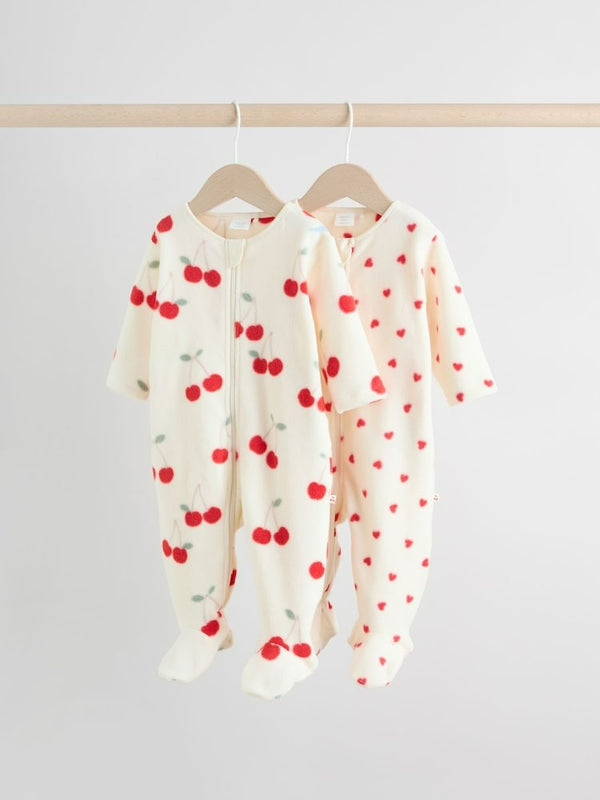 Next Uk Red 2 Pack Micro Fleece Two Way Zip Baby Sleepsuits F35-899