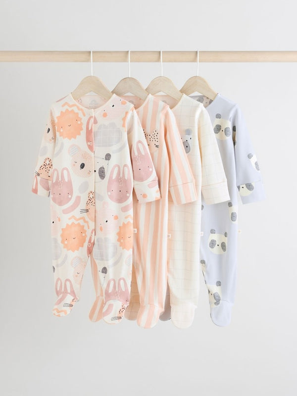 Preorder Next Uk Multi Baby Animal Print 100% Cotton Sleepsuits 4 Pack (0mths-2yrs) AA6-204