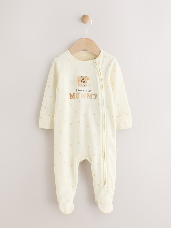 Next Uk Ecru I Love My Mummy Two Way Zip Baby Sleepsuit (0-18mths)